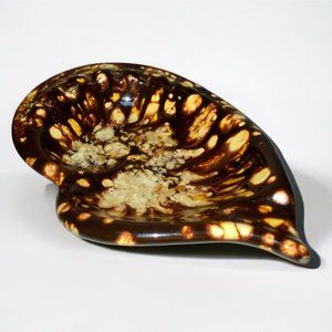 Art Pottery Ceramic Glazed Ashtray Vintage 1980s Handmade Signed Brown Speckled